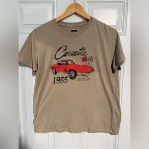Tan and Red Short Sleeve Tee with Classic Car Design